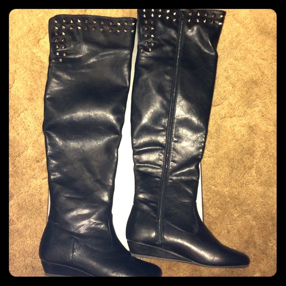 Knee High Studded Faux Leather Boots