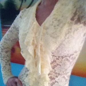 Yellow lace button down top