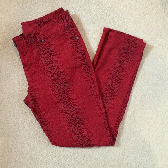 Red Snake Print Skinny Jeans