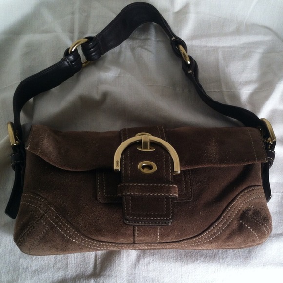 Dark brown Authentic Coach suede bag with buckle