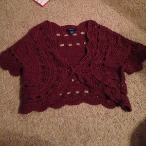 Burgundy Crotchet/ Knit Cardigan