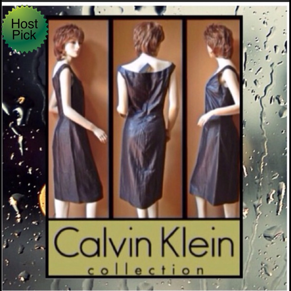 Calvin Klein Graphite Satin off-the-shoulder dress
