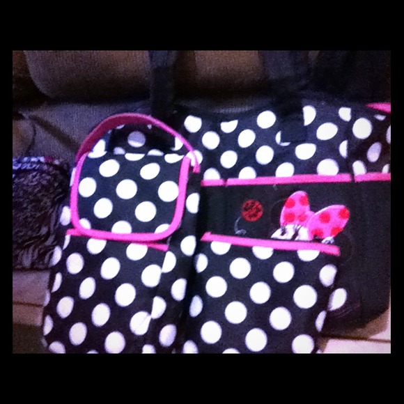 Child if mine Minnie mouse Polk a dot diaper bag