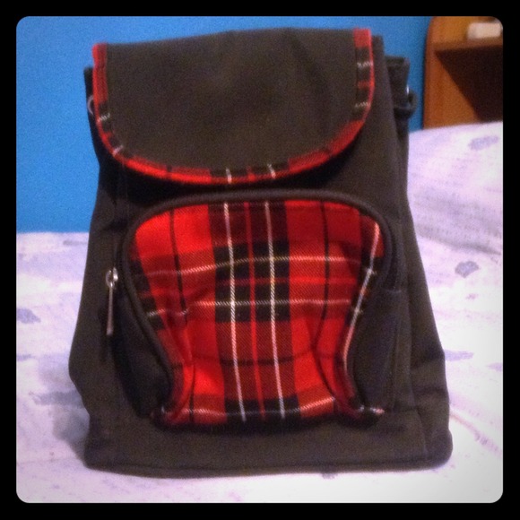 Small Red & Black Plaid Backpack