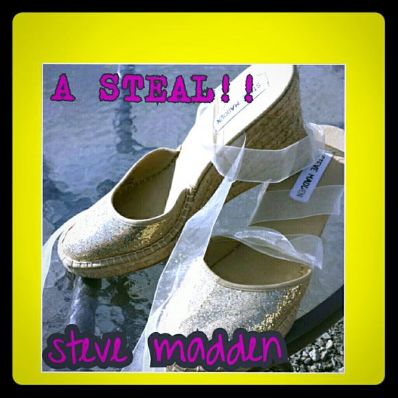 Gold Sparkle gold  glitter wedge with tie ribbon