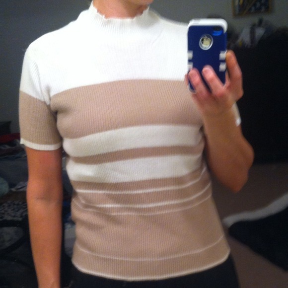 White Tan Striped Sweater SKU604