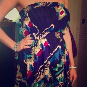 Strapless bright floral dress