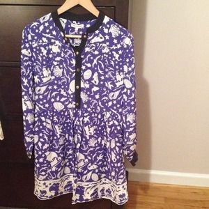 Neptune dress- gold buttons & blue & white print