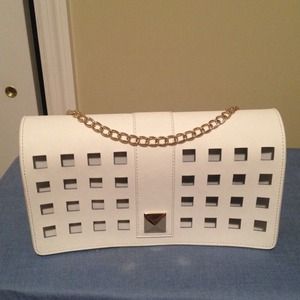 Saffiano leather white clutch
