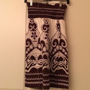 Brown & White Strapless Sundress/Swimsuit Coverup