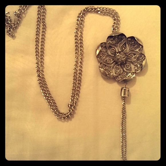 Long Dangle Diamond Flower Necklace