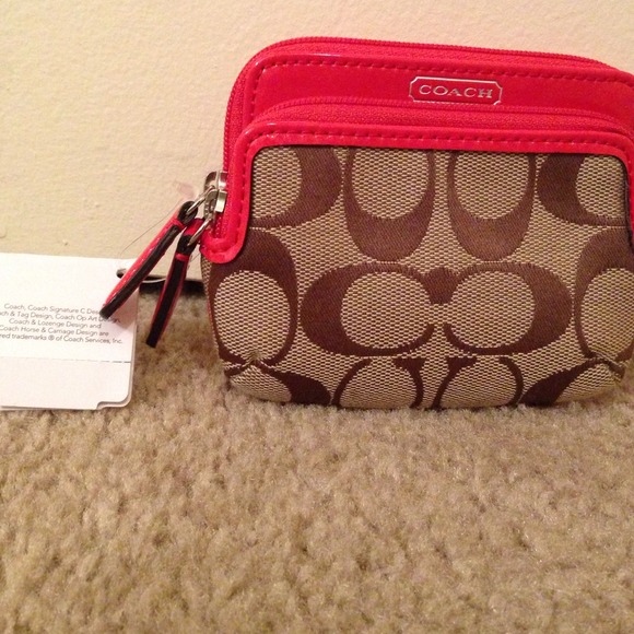 Coach mini khaki wallet with orange trim - Picture 1 of 4