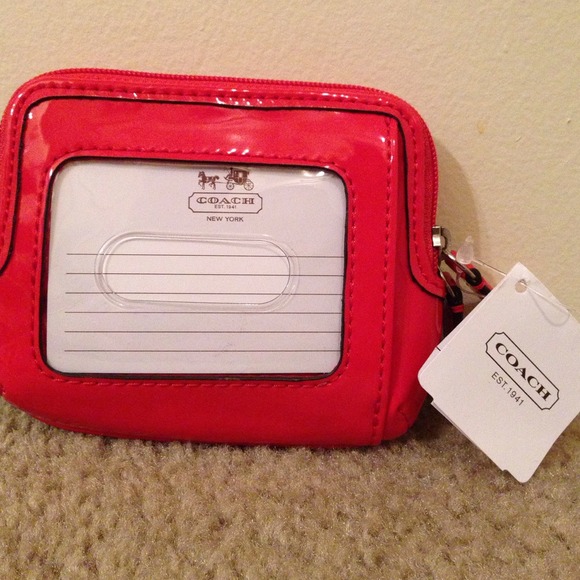 Coach mini khaki wallet with orange trim - Picture 2 of 4