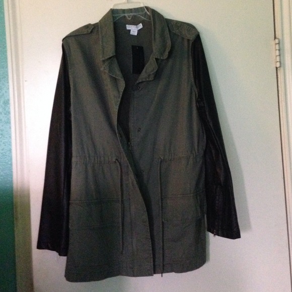 Faux leather sleeve military jacket