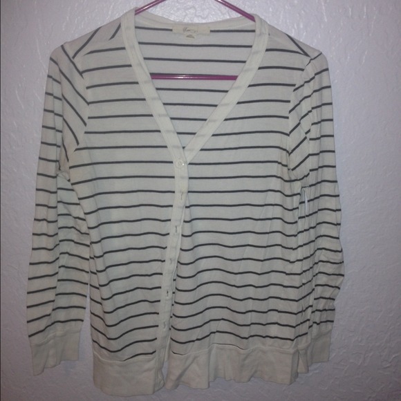 Black and white striped cardigan.