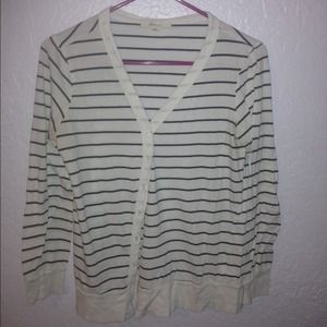 Black and white striped cardigan.