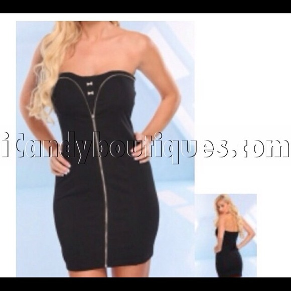 Dresses & Skirts - Black strapless zipper/rhinestone mini