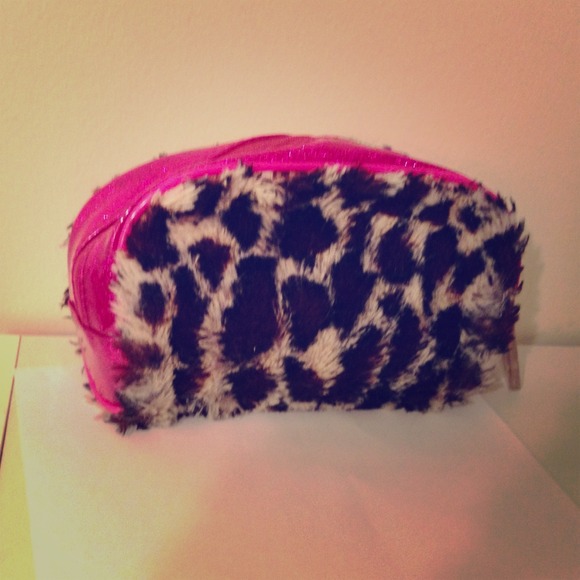 Cute pink glitter & leopard print makeup bag