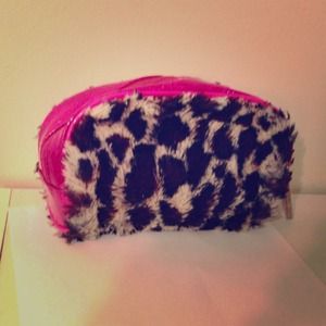 Cute pink glitter & leopard print makeup bag