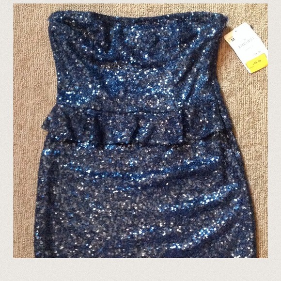 NEW Zara TRF Blue Sequin Peplum Dress - Picture 3 of 4