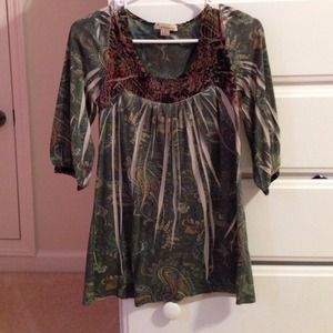 Dark green patterned blouse