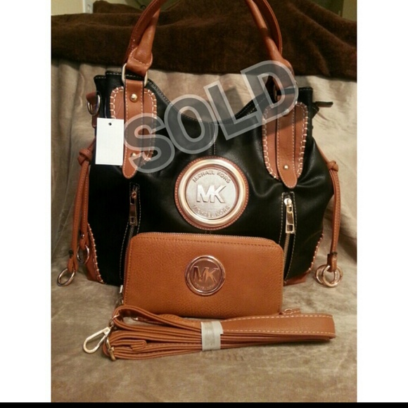 Black and Tan leather handbag with matching wallet