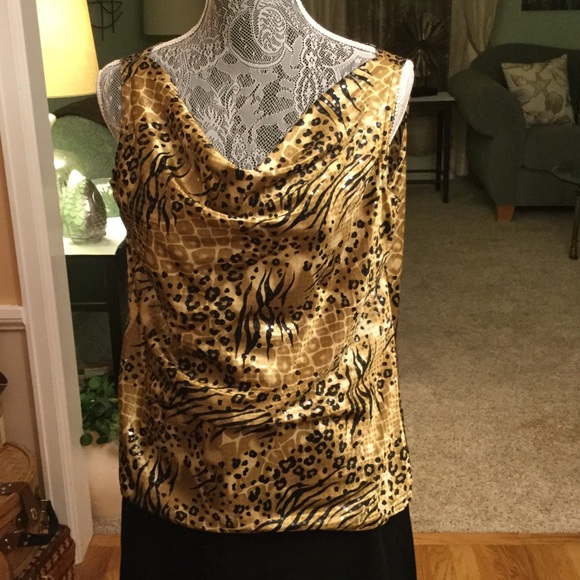NWT SEQUINED ANIMAL PRINT DRAPE NECK TOP