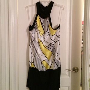 Yellow Black Silver White Patterned Dress