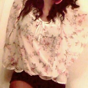 Flowy Flower Print Top With Dolman Sleeves