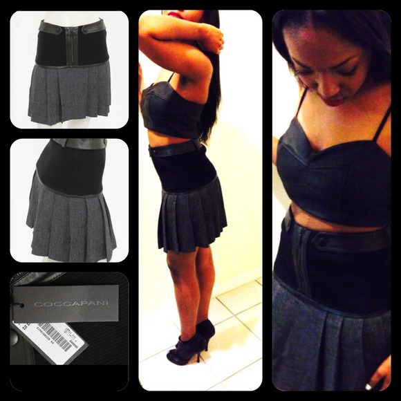 🔥💥COCCAPANI GENUINE LEATHER TRIM PLEATED SKIRT!