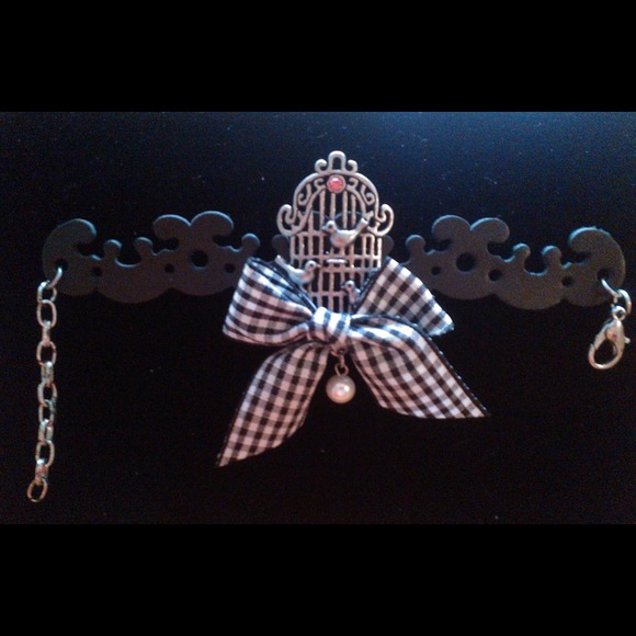 Filigree leather birdcage cuff bracelet