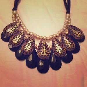 Black and Leopard Tear Drop Necklace and Earrings