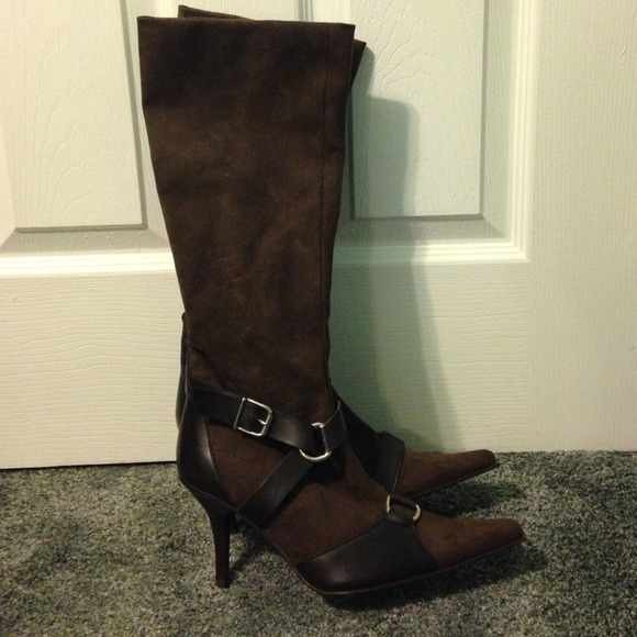 Brown Leather & Suede Knee-high Boots
