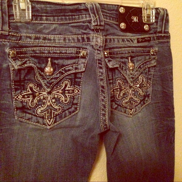 Blue denim, embroidered pocket miss me jeans