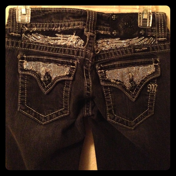 Black wash, crystal embroidered butt miss me jeans