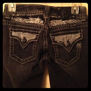 Black wash, crystal embroidered butt miss me jeans