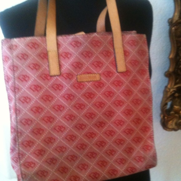 Pink and red with tan leather strips Dooney&Bourke