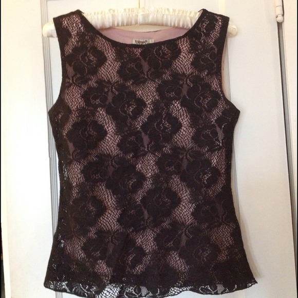 SOLD. Black Lace Top with Pink Lining - Picture 1 of 2