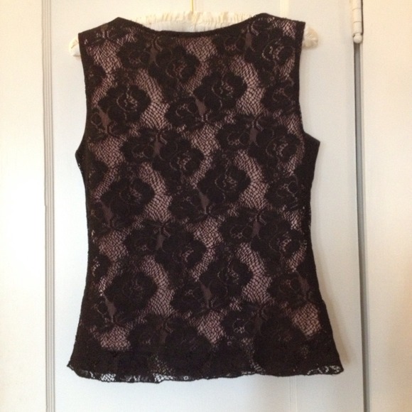 SOLD. Black Lace Top with Pink Lining - Picture 2 of 2