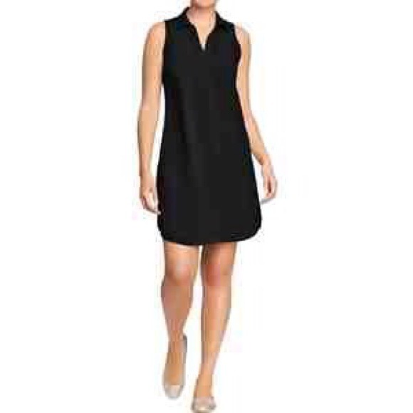 ON black sleeveless shirt dress