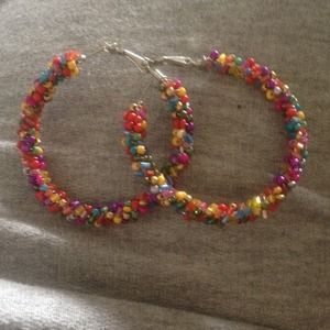 Colorfully beaded hoop earrings