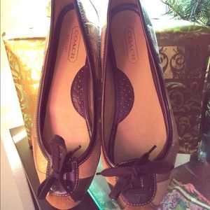 Brown and gold shoe lace Coach flats🌟💖