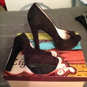 Black Suede Zigisoho Peep Toe Heels