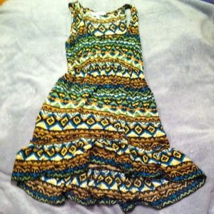 Aztec patter ruffle high lo dress