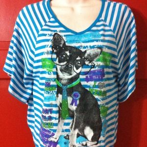 Butterfly top with dog on it.