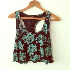 Black crop top with teal roses
