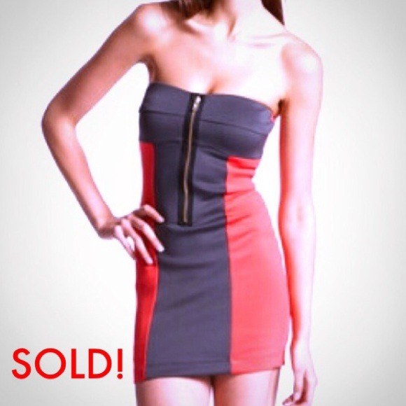 BUNDLED: Strapless Colorblock Zipper Dress