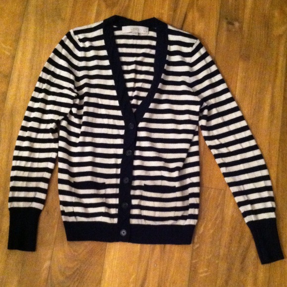 LOFT Navy/Cream Cardigan Sz XSP - Picture 2 of 4