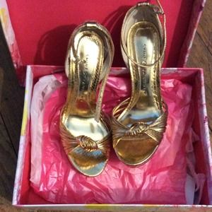 Gold designer Chinese laundry high heels