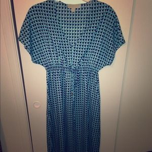 Michael Kors Square Print V neck Maxi Dress